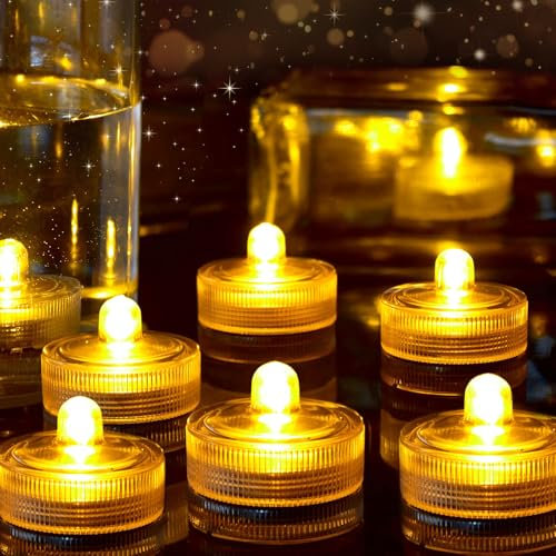 Vleuexe Candele a LED,24 pezzi Senza Fiamma,luci a LED sommergibili,impermeabili,Mini Luce Subacquea con Batterie,Tealight,piccola luce a candela a LED,set regalo,Piscina,Acquario,Decorazioni Giardino