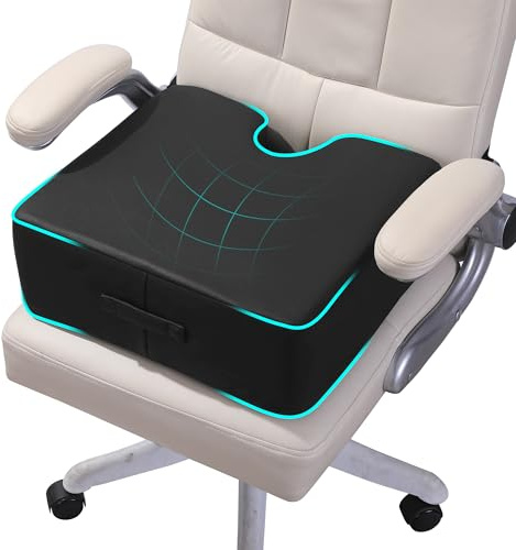 MABOZOO Extra Thick Seat Cushion, PU Leather Office Chair Cushion for Office Chair Car Seat, Memory Foam Booster Seat Sciatica & Back Pain Relief for Long Sitting (18*16*6)