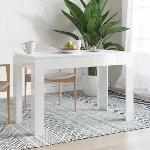 Homgoday Table à Manger Blanc Brillant 120x60x76 cm Bois d'ingénierie, Table de Salle à Manger Dessus de Table Robuste, Table à Dîner pour Cuisine, Salle à Manger, Salon, Bistrot