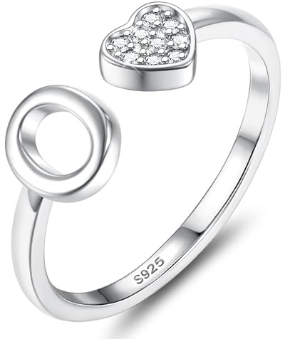 JeweBella Anillos Mujer Plata de Ley 925 con Iniciales A-Z Anillo de Corazón Ajustable Personalizado Anillos de Compromiso Alianzas Boda Anillo de Promesa Anillo Mujer Niña con Caja de Regalo