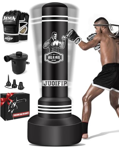 JUOIFIP Boxing Bag Set, 180cm Free Standing Punch Bag with Boxing Gloves and Electric Air Pump, Women Men Stand Kickboxing Bags for Training MMA Muay Thai Fitness Beginners Teenagers