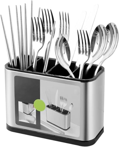 RHAIQBVC Kitchen Cutlery Holder 18x13x8.6cm Stainless Steel Large Capacity Utensil Holder Anti Slip Water Draining Design 4 Compartments Kitchen Utensils Organizer for Spoons Spatulas Forks Knives