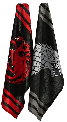 Elbenwald Geschirrtücher-Set - 2er-Pack - saugfähige Tücher 44 x 65 cm - Geschenkidee Filme & Serien - Handtücher aus Baumwolle (Game of Thrones - Stark und Targaryen)