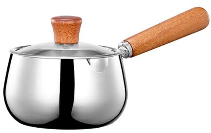 MagiDeal Cacerola de Acero Inoxidable para cocinar con báscula de Pared Interior, Cacerola para cocinar, Cacerola con Mango Largo de Madera para