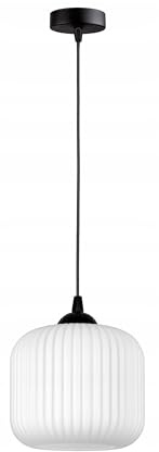 FKL DESIGN Home Deco Hängelampe Hängeleuchte Schwarz-Weiß 1-flammig E27 Weiß Glas Lampenshirm Lampe aus Serie N898 (Z1)