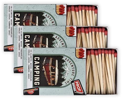 PROF 3 Boxen mit 100 Streichhölzern, Länge 5,5 cm, 300 Chef Matches, Feueranzünder, kompakt und praktisch für Küche, Kerzen, Geburtstag, Camping, Grill, Outdoor, Survival, 41806004