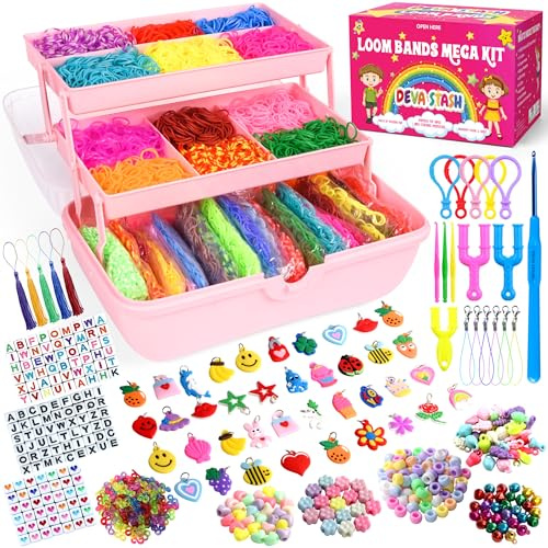 15200+ Loom Bands Kit, 30 Colours Loom Band Kits for Girls Includes Clips, Charms, Beads and All Accessories, DIY Friendship Bracelet Making Kits, Craft Kits, Perfect Birthday, Halloween with Gift Box