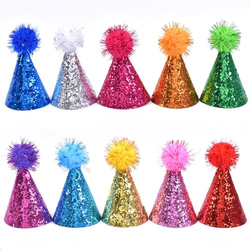 GWAWG 10 Pièces Chapeaux Cône de Fête,chapeaux de fête différents en papier,cotillons hologrammes multicolores,Chapeaux de Fête Pour Anniversaire Fêtes de Bébé