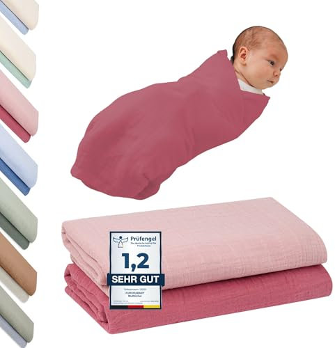 furora BABY Mulltücher Baby 120x120 cm XXL groß | super Soft Musselin, Bio-Baumwolle, Oeko-TEX 100: schadstofffrei | Pucktuch Musselintuch Baby Spucktücher Mullwindeln, Neugeborene Swaddle