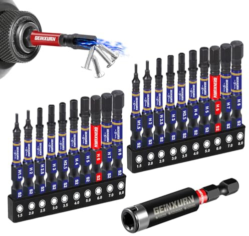 Geinxurn Set di punte esagonali, 20 pezzi esagonali (1,5 – 8 mm), 50 mm, attacco esagonale S2, in acciaio legato, con 1 supporto magnetico da 60 mm