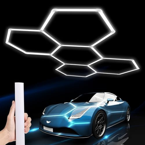 LED Hexagon Beleuchtung-25pcs Röhrenleuchten, 192W 6500K Superhell verknüpfbare LED-Deckenleuchten für Garage, Werkstatt, Fitnessstudio, Keller, Auto-Schönheitssalon, Autopflegegeschäft (5-Hex)