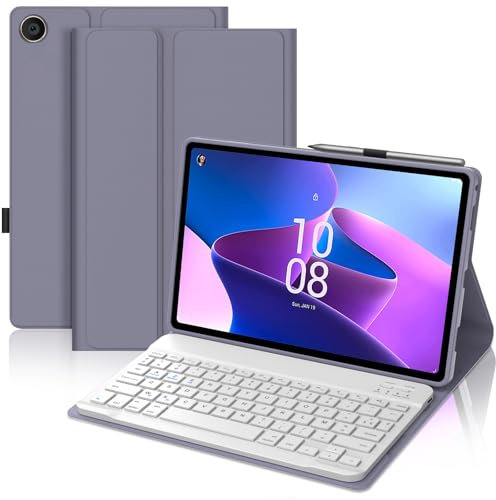 Coque Clavier pour Lenovo Tab M10 3e Gén 10.1 Pouces, AZERTY Français Housse Clavier Bluetooth Magnétique Détachable avec Porte Crayon pour Tablette Lenovo Tab M10 3eme Gén 10.1 2022, Violet