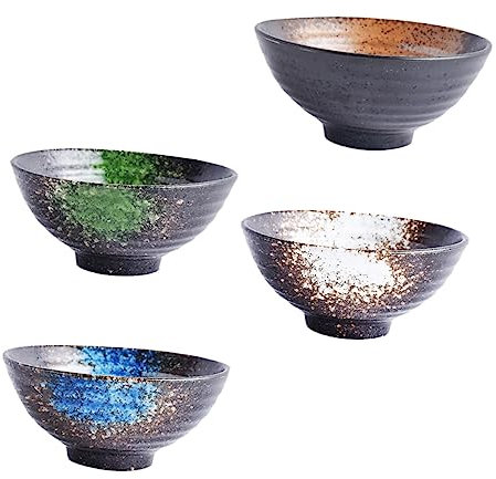 SOLUSTRE 4piezas Cuenco De Arroz De Cerámica Tazón De Sopa Tazón De Ramen De Cerámica Para Fideos Japoneses Colores Surtidos Para Comidas Caseras De Arroz Sopa y Fideos