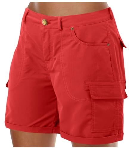 Cargohose Damen Kurz, Cargo Shorts Damen Sommer Wanderhose Kurz Sport Bermuda Shorts Elegant Kurze Hose Sport Sommerhosen Damen Leicht Mit Tasche Luftig Arbeitshose Lässige Hotpants Mini Cargoshort