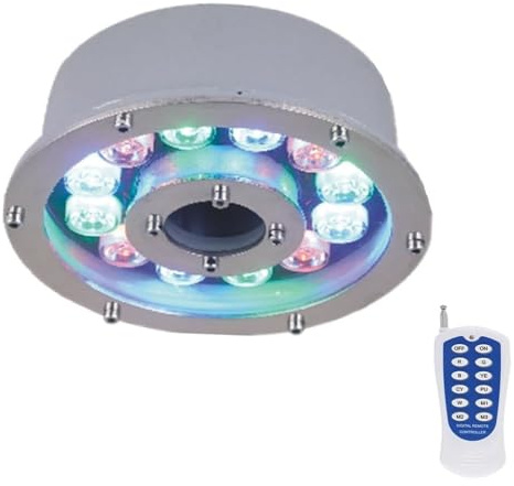 GUODDM Luce LED per Fontana Sommergibile - Luce Subacquea per Piscina, Illuminazione per Laghetto con Foro Centrale Ad Anello Impermeabile IP68, Faretto RGB AC 12/24 V(12W(12V))