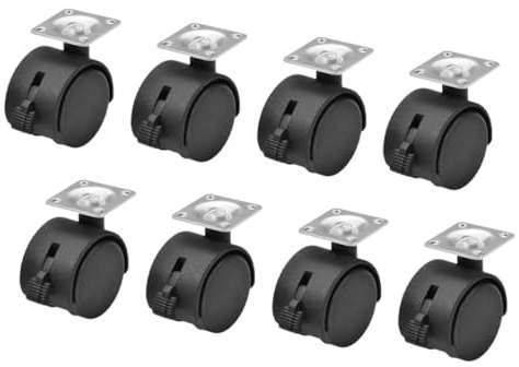 WEKAMOS 8pcs 1.5-inch Nylon Office Furniture Casters with Brake, L-shaped Threaded Flat Plate Swivel Wheels for Desk Chairs and Cabinets, Replacement Rolling Chair Wheels for Office Use