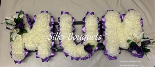 Silky Bouquets Mum Funeral Letter Tribute – Personalized Silk Flowers Word Tribute | Custom Silk Funeral Flowers for Graves & Funerals