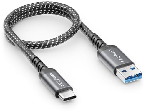 deleyCON 0,30m USB-A auf USB-C Kabel USB 3.2 Gen1 5Gbps | Kurzes 30cm, USB 3.0 Ladekabel Datenkabel für Smartphone, Tablet, Notebook, Kamera, HDD, SSD und externe Festplatte