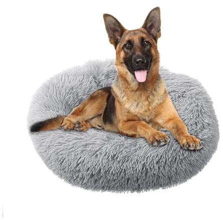 jiuzcare Hundebett Katzenbett rund flauschig, Hundebett waschbar, Hundekörbchen, Katzenbett flauschig, waschbares Hundekissen, Hundekissen rund für Hunde und Katzen (60 cm, [Hellgrau])