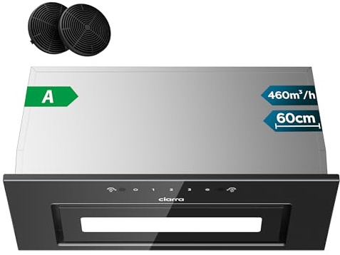 CIARRA CBCB6931B Hotte Aspirante Encastrée 60cm - Contrôle Gestuel & Tactile - 460 m³/h - 3 Vitesses - Hotte Intégrée Noire avec Filtre à Charbon CBCF055 - Évacuation/Recyclage - Classe A