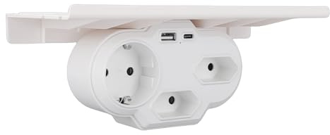 Luocute Wandsteckdosenverlängerung mit Ablage, Überspannungsschutz, 3 AC-Steckdosen, 2 USB-Anschlüsse, 1 Typ C, Steckdosenleiste für Zuhause, Schlafsaal