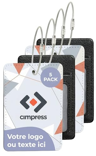 Cimpress Étiquettes valise personnalisées avec logo ou texte, tag bagage en polyester, lot de 5, blanc, 7 x 10 cm, avec carte d’adresse, étiquettes de voyage pour événements et voyages d’entreprise