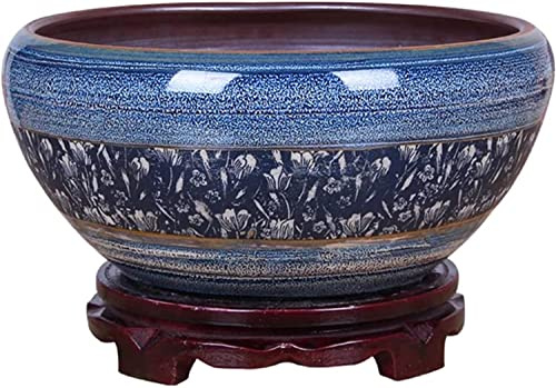 SSRURYWZ Large Ceramic Succulent Planter Blue Glazed Flower Pot with Floral Pattern Indoor Outdoor Plant Bowl for Orchid Plants Terrariums Bonsai Cactus (41 * 18CM)