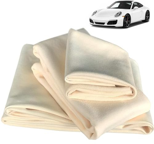 FOEEORT 3 PCS Shammy Leather Cloth For Car,Extra Large Drying Natural Shammy Towel Real Leather Washing Cloth Cleaning Car Wipes，Super Absorbent Car Drying Towel