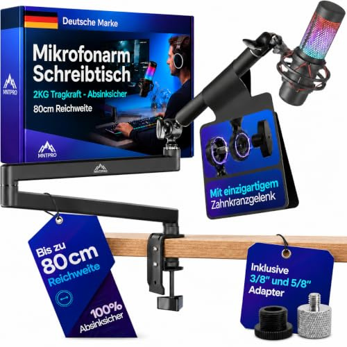MNTPRO Mikrofonarm Schreibtisch Low Profile – passend für 100% absinksicherer Mikrofon Arm, stabiler Mikrofonständer für Podcast, mikrofon ständer für Streaming & mikrofonarm tisch für Gaming