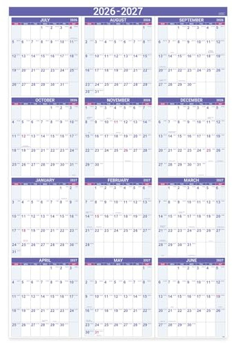 2026-2027 Yearly Wall Calendar - Calendar 2026-2027, July 2026 - June 2027, Large Wall Calendar 26-27, 34.8 x 22.8(Open), Full Year Calendar Large, One Page Vertical with Round Stickers - Purple