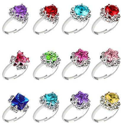 Hifot Prinzessin Schmuck Set 12 Stück, Kristall Verstellbare Ringe für Mädchen mit Herzformkasten, Girl Dress up Rings Fingerringe