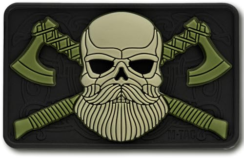 M-Tac Taktisk skägg dödskalle lapp – morale lapp för militärutrustning armélappar för kläder, jackor, ryggsäckar, hattlappar med krokfästen (svart/oliv)