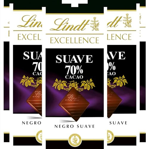 Lindt Chocolate EXCELLENCE 70% suave, tableta de chocolate puro, 70% de cacao, chocolate negro aromático, extrafino, delicado e intenso pack de 5