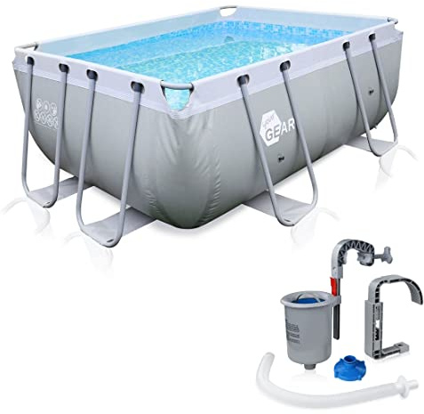 yourGEAR XL Family Pool Grey 3x2x1m con espumadero - Piscina con Estructura de Acero Piscina de jardín Piscina para niños
