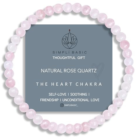 SIMPLÍ BASIC Natural Rose Quartz Healing Gemstone Bracelet 4mm Bead | Womens & Mens | Romantic Love Crystal | Happiness |Self Love | Inc Gift Box