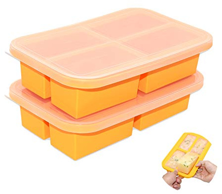Bangp Suppenbehälter mit Deckel, Silikon Gefrierform, Behälter zum Einfrieren, große Eiswürfelform zum Zubereiten von Suppen, Brei, Saucen und Mahlzeiten, 300 ml Portion, BPA-frei (2)