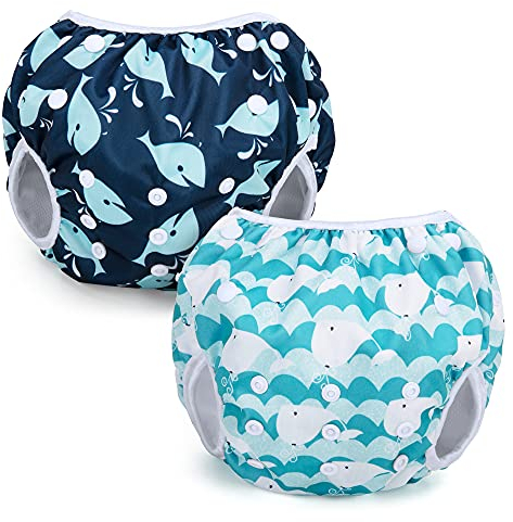 Teamoy Pannolini da Bagno Riutilizzabili (confezione da 2), Costume da bagno Regolabili E lavabili, Per Neonati e Ragazze, Balena + balena carina