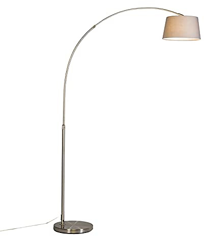Qazqa - Modern Smart Bogenlampe Stahl I Silber I nickel mattschirm grau inkl. WiFi A60 - Arc Basic I Wohnzimmer - Stahl Rund - LED geeignet E27