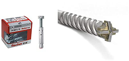 Fischer Tasselli In Acciaio Ta M 8 Con Vite Testa Esagonale, Diametro Tassello 10 Mm, 8 Pz & D-Sdx Punta Trapano 8 Mm Cilindrica A Quattro Taglienti, Per Muro Calcestruzzo E Pietra,
