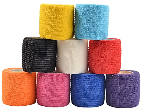 9 Rollen selbstklebende Bandage, weich und bequem, athletische elastische kohäsive Bandage für Sportverletzungen für Hände, Füße, Knie, Arme, 5 cm x 4,5 m (mehrfarbig)