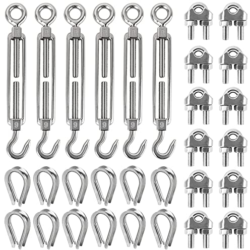 Mulaibdin 30 Pezzi Tenditore Acciaio Inox M6, Tiranti per Filo Acciaio, Morsetti per Cavo Acciaio 6mm, Tenditore Cavi Acciaio, Occhielli Della Fune, Tendifilo per Recinzione,Stendibiancheria