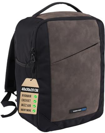 Cabin Max Manhattan Ryggsäck 40x30x20 cm, 24 l, återvunnet tyg, flyggodkänd, Wizz Air-kompatibel, reseväska under sätet, svart, reseryggsäckar (Svart RPET 40 x 30 x 20 cm)
