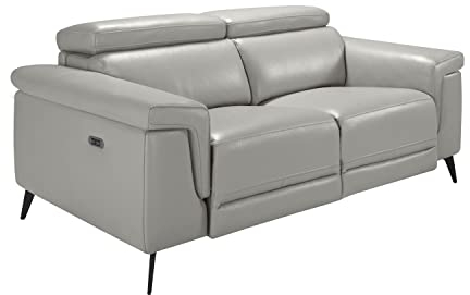Angel Cerdá - 2-Sitzer-Sofa in Grauem Rindsleder - Elektrischer Relax-Mechanismus und Kopfstützen mit Gelenk - Holzstruktur - Stahlbeine - Modernes Design - 170 x 103 x 99 cm