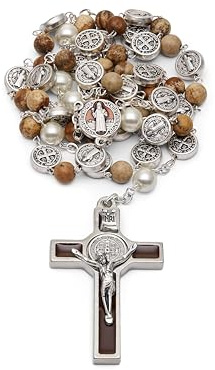 Mondo Cattolico Rosenkranz aus heiligen Benedikt und Kruzifix - Rosarios Catolicos - Rosenkranz aus Stein Paesina