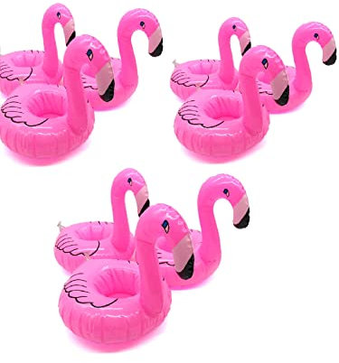 9 Stück Kleine Flamingo Getränkehalter, Little Elf/Weihnachtswichtel Zubehör, Aufblasbare Getränkehalter für Whirlpool, Mini-Flamingo Schwimmender Getränkehalter für Schwimmbad