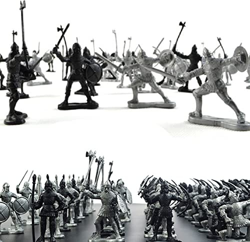 BYNYXI Figures Action Army Ensemble, 60 Pièces Set De Jeu Guerriers en Plastique Chevaliers Médiévaux Chevaux Soldat Modèle daction Militaire Figurines Jouets pour Garçons Enfant Adulte