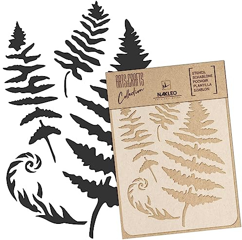 NAKLEO Stencil di Pittura Artigianato, A4 21x30cm Felce Foglia Natura, Fai da te Modelli Plastica e Riutilizzabili, Arte Scrapbooking Geometrico Decorazioni Casa, Pareti Muro Legno Mobili
