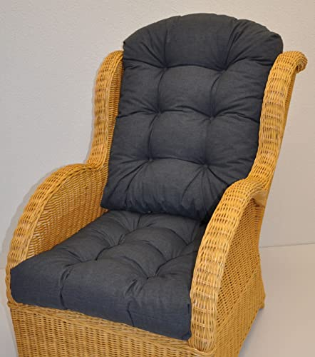 Rattani Premium Qualität - Polster / Kissen / Ersatzpolster für Rattan Ohrensessel / Rattansessel , Colore Antracite (anthrazit), Schwarz