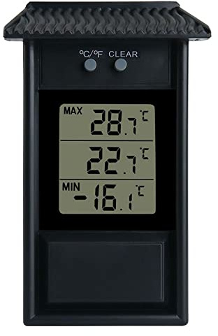 HpLive Thermomètre numérique Max Min pour Serre, Mini thermomètre numérique étanche, Jardin, intérieur, extérieur, Mur, Noir