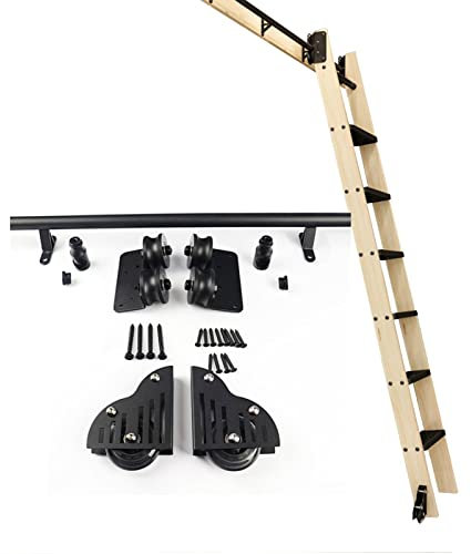 Luyckfrazy Rollleiter-Schienen-Hardware-Schienen-Set, runde Mobile Leiterschiene, Schiebe-Scheunentor-Set für Heim-Loft-Büro, mit Bodenrollenrädern, ohne Leiter (Size : 100cm Gleisbausatz)